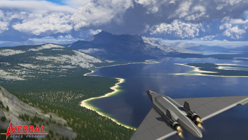 water, Kerbal Space Program, travel, 2K, aircraft wing, gray, outdoors, aerial view, illustration, aircraft, cloud - sky, mode of transportation, landscape