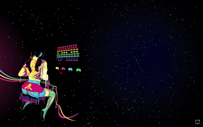 Space Invaders, 1080P, girls, space, art, invaders, gaming, Atari, hd, x, aircraft