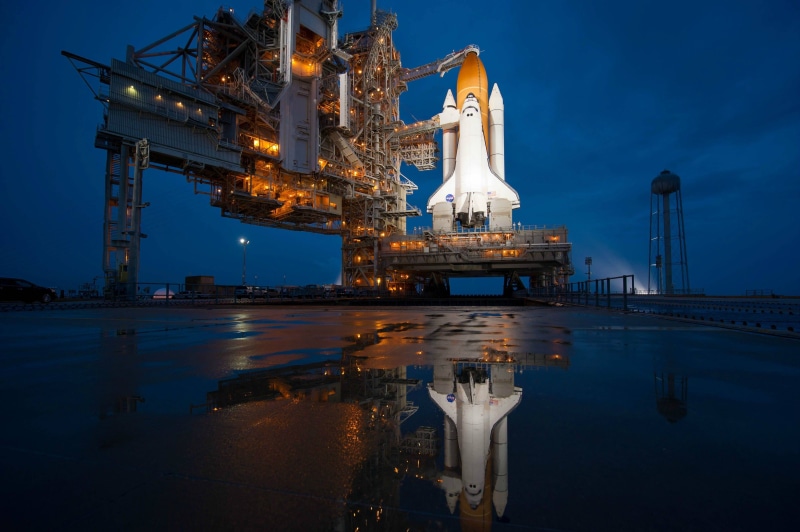 rocket, NASA, space, space shuttle, spaceship, Space Shuttle Atlantis, universe, reflection, 4K