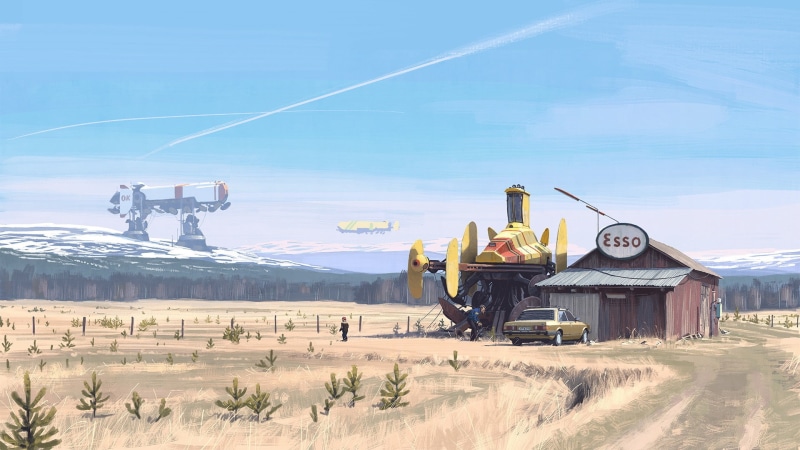 Simon Stålenhag, 1080P, digital art, drawing, science fiction, futuristic, spaceship