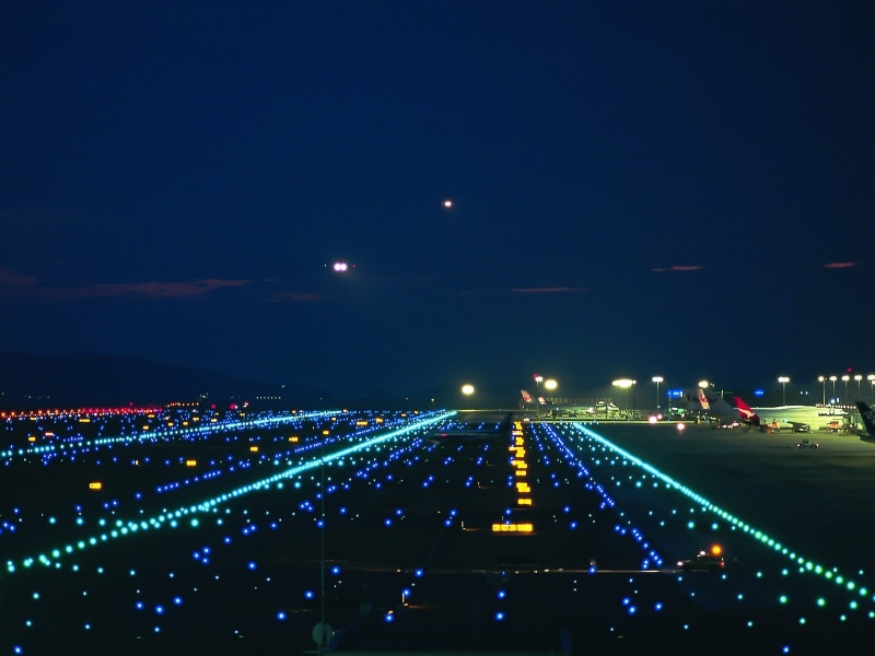 architecture, city, runway, transportation, night, street, lighting equipment, multi colored, nature, moon, 720P, sky, airport, outdoors, airplane, lights