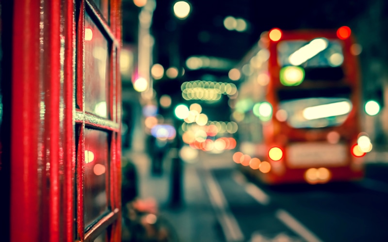 Great Britain, Night, London, road, city, bus, close-up, 2K, England, lights, great, bokeh, United Kingdom, britain