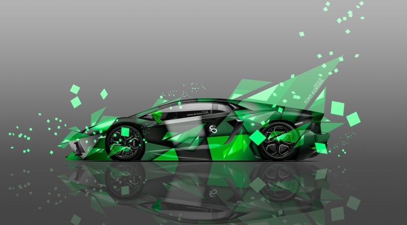 aventador, green color, still life, large group of objects, car, illuminated, Vector Art, nature, 4K, Aero, lamborghini, reflection, coupe