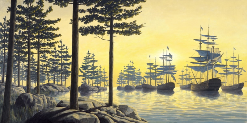 Rob Gonsalves, 2K, nature, trees, artwork, surreal, ship