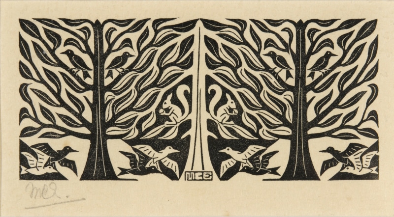 ink, architecture, decor, floral pattern, optical illusion, design Element, decoration, pattern, animals, old-fashioned, drawing, retro Styled, tree, squirrel