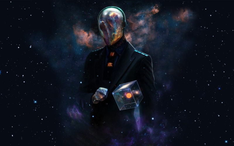headwear, security, one person, galaxy, mystery, planet - space, star - space, 1080P, space exploration, dark, helmet, digital composite, space universe suits helmet cube artwork futuristic dan luvisi last man standing killbook of a bounty hunter