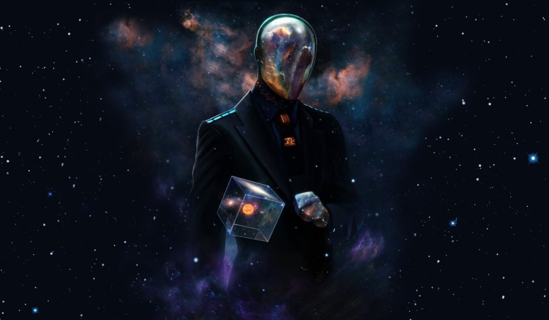 space art, 1080P, universe, Last Man Standing: Killbook of a Bounty Hunter, cube, artwork, helmet, space, suits, futuristic, Dan Luvisi