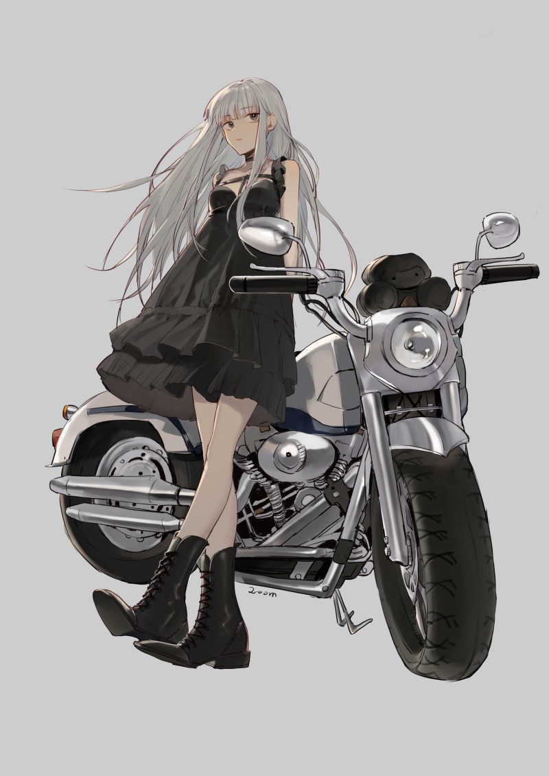 zhibuji loom, portrait display, motobike, 2K, anime, anime girls, silver hair