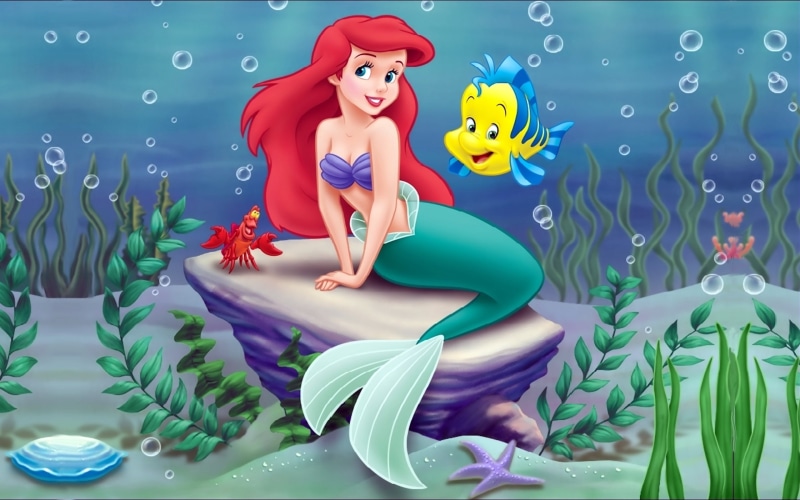 Disney, Ariel, sunfish, crab, Little mermaid, sea, 2K, algae, mermaid, cartoon