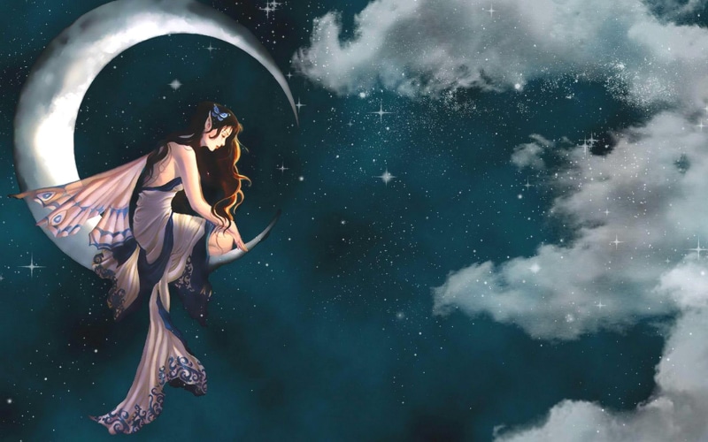 fairytale, 3d and abstract, colorful, colors, magic, beautiful, universe, fairy, splendor, 1080P, girl, moon