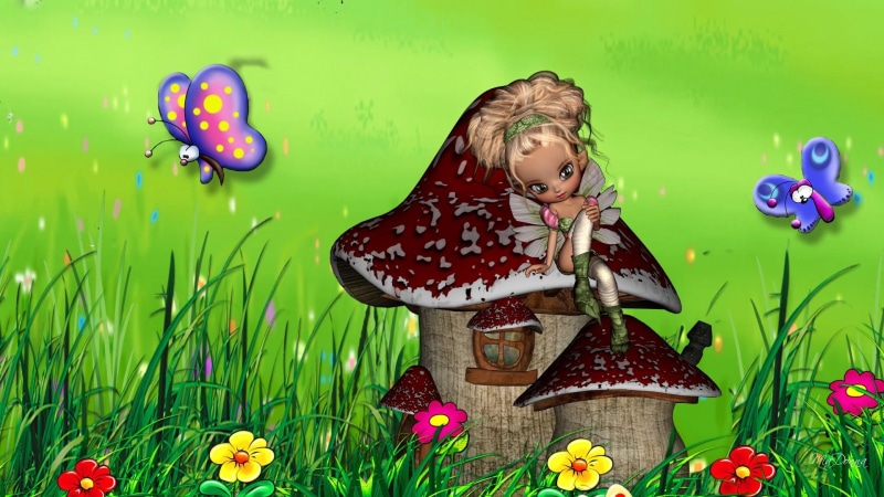 house, pixie, flowers, fantasy, story time, grass, mushroom, fairy, whimsical, bugs, child, magical, cute, 1080P