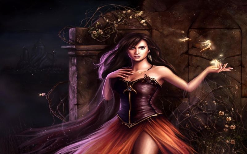 mystical, flowers, dark, woman, fantasy, 3d and abstrac, magic, fairie, fairy, magical, mystic, touch, girl, beautiful, 2K, s