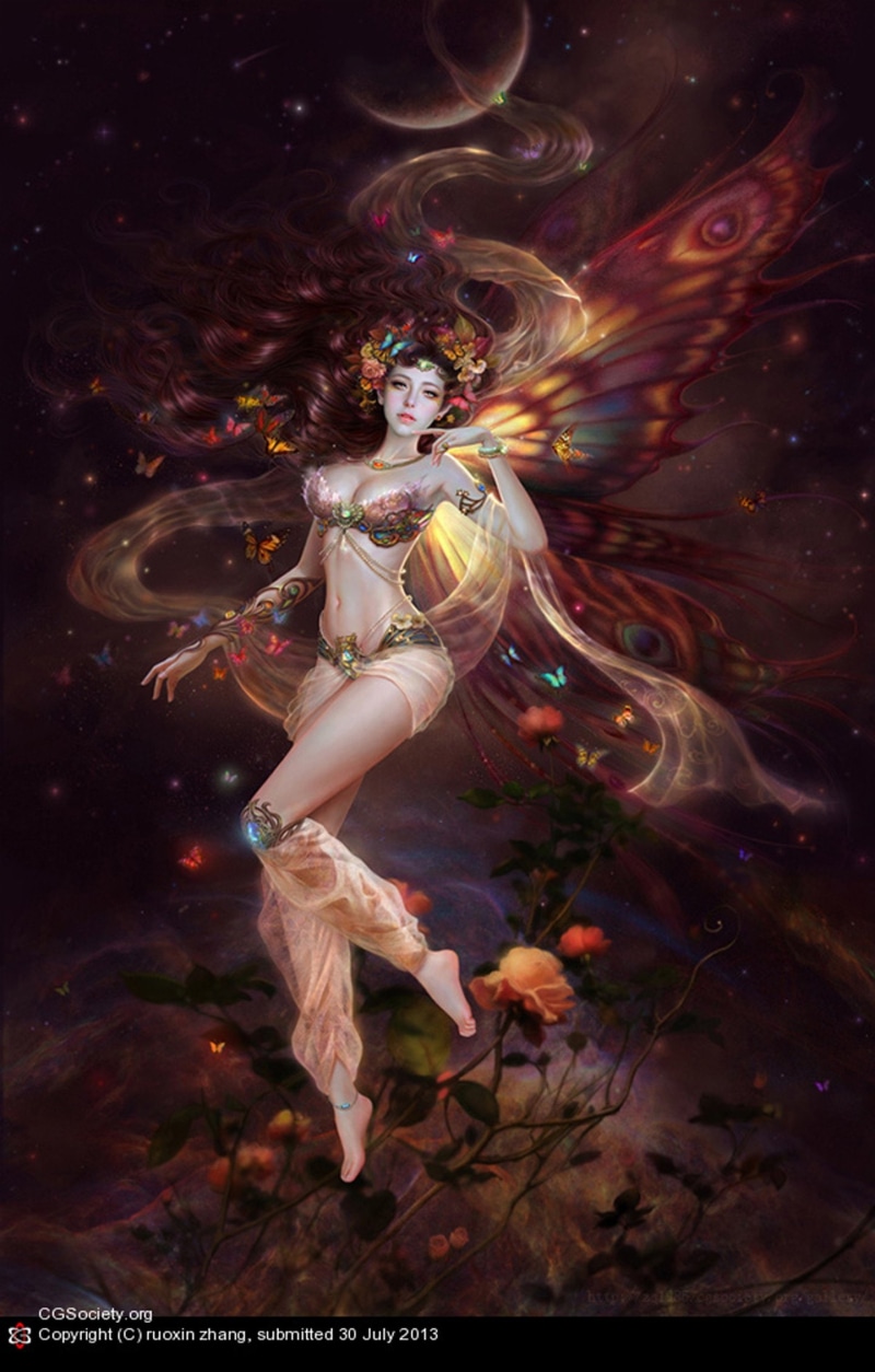 clothing, nature, flowing, young adult, women, fashion, butterfly, dancing, 1080P, females, arts culture and entertainment, water, multi colored, digital composite