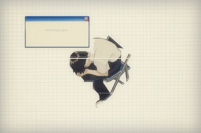 1080P, vintage, paper, indoors, no people, grid, chair, illustration, sitting, Windows XP, vaporwave, wall - building feature, Ikari Shinji, Neon Genesis Evangelion