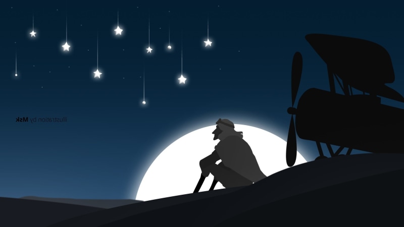 illustration, airplane, 1080P, moonlight, Adobe Illustrator, The Little Prince, Sahara, landscape, Photoshop, stars, movies