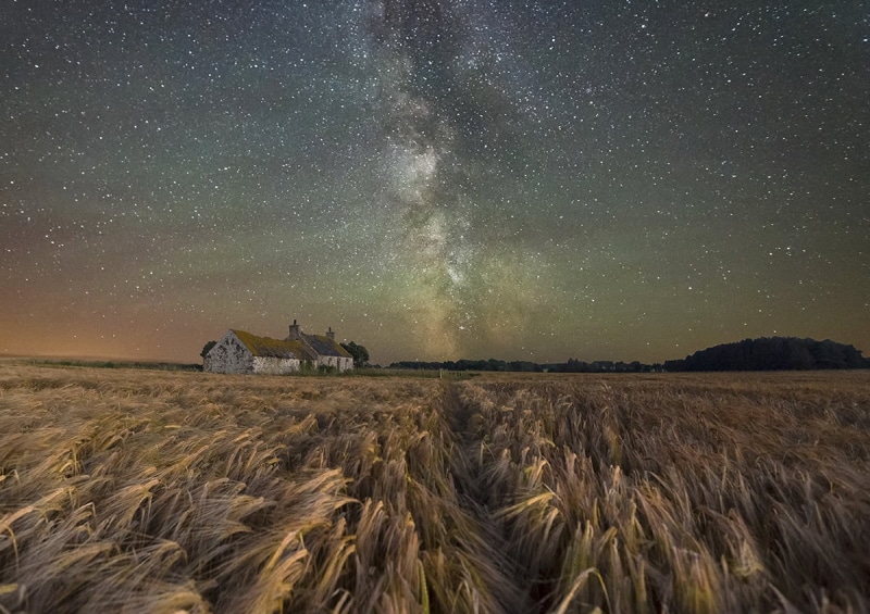 harvest, stars, milky way  galaxy, shack, wheat field, nightscape, Small Place, constellation, near, Wales, galaxy, Anglesey, painting, nature, farm, star - Space