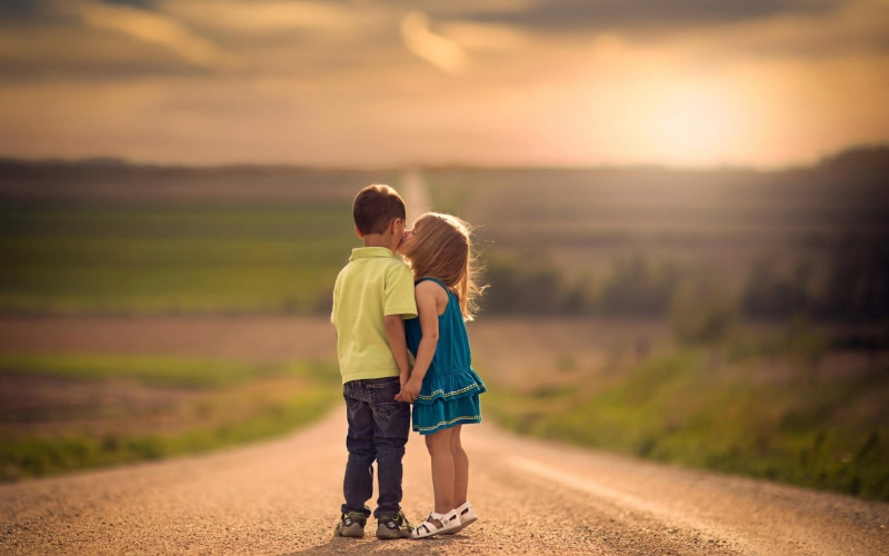 road, dress, offspring, girl, white, positive emotion, emotion, son, sleeveless, Baby, s, togetherness, boy, kiss, casual clothing, family, two people