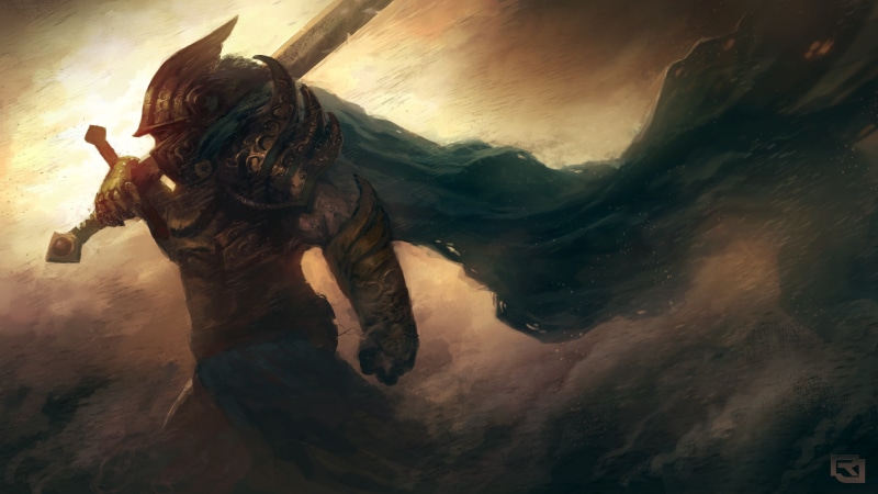 4K, sword, warrior, wind, art, helmet, armor, storm
