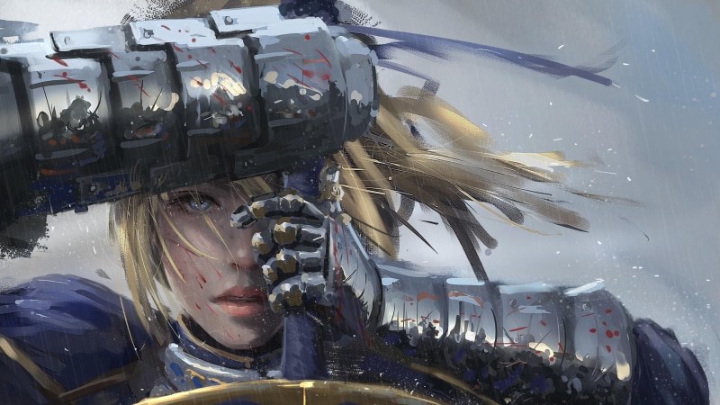 arturia, blond, girl, armor, blue, anime, sword, stay night, zero, 4K, knight, fate, excalibur, ultra hd