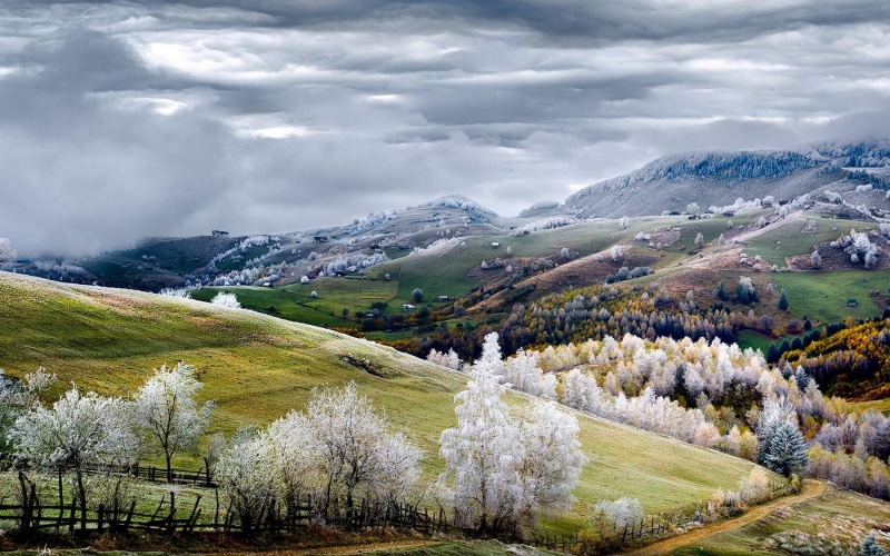 romania, tale, fall, road, landscape, fairy tale, mountain, fairy, nature, trees, 720P