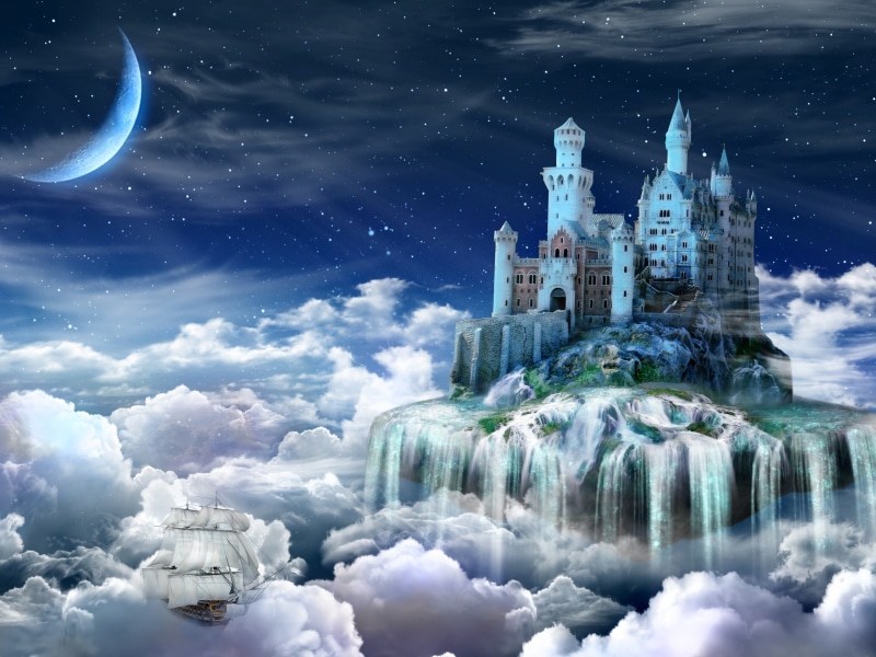 Night, Clouds, Design, 2K, Creative, Fairy, Castle, Tale