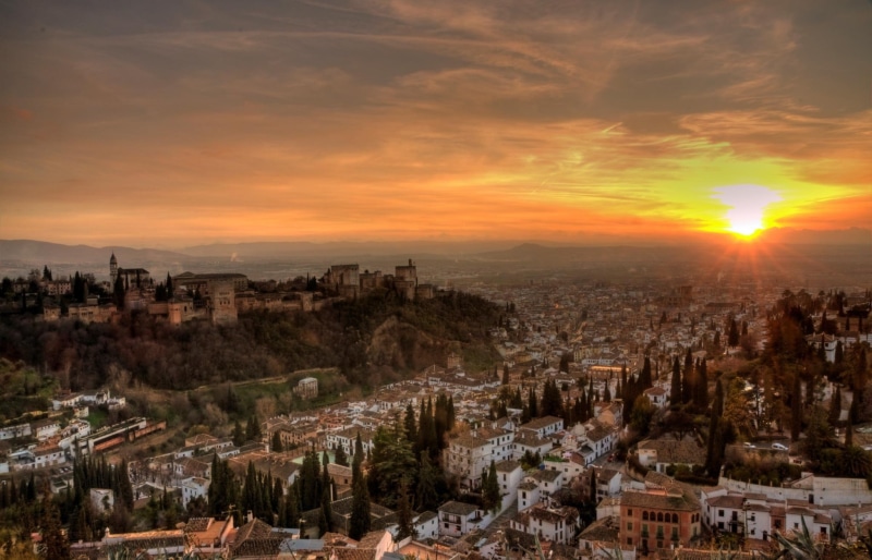 alhambra, granada, ciudad, amanecer, 1080P