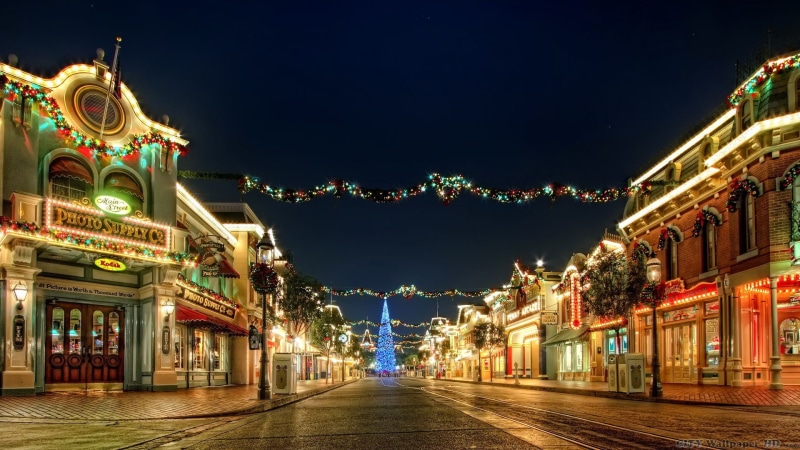 luces, navidad, adornada, 1080P, ciudad