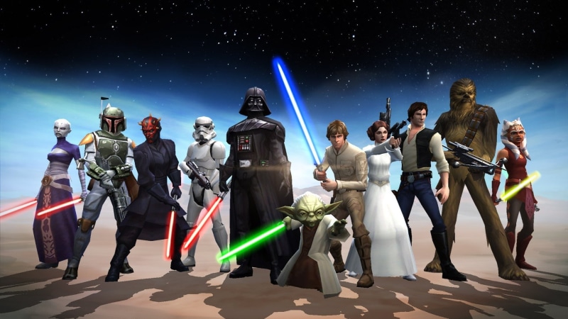 Red Lightsaber, Chewbacca, Ahsoka Tano, Green Lightsaber, Asajj Ventress, Stormtrooper, Man, Blue Lightsaber, Gun, Princess Leia, Star Wars: Galaxy of Heroes