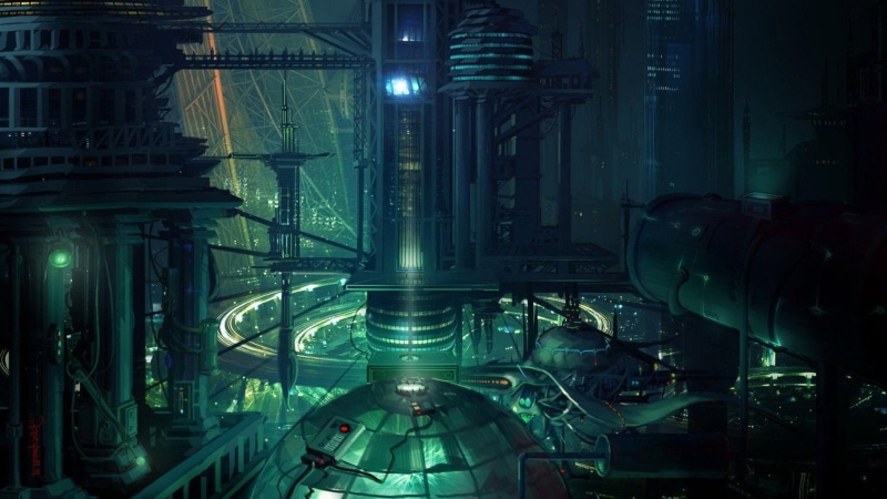fantasy, futuristic, 1920x1080, buildings, 1080P, lights, metal, future, led, factory