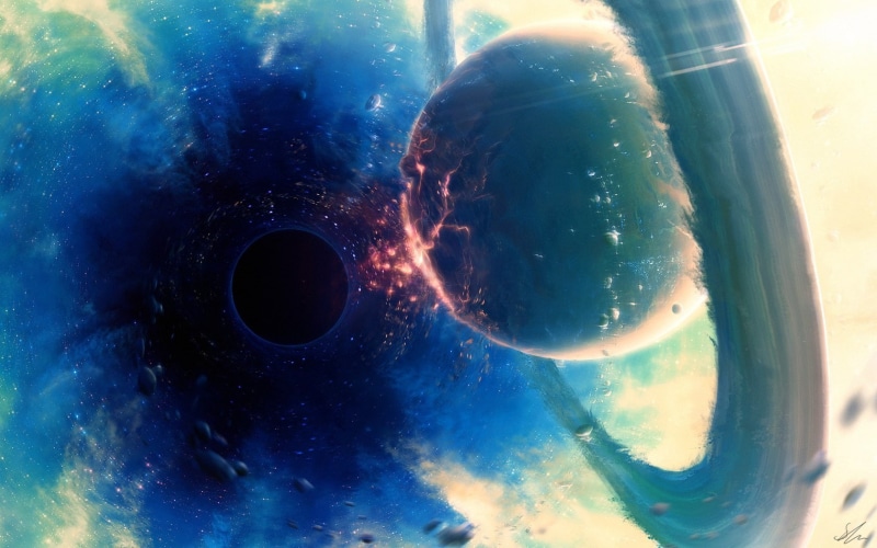 black holes, disintegration, planetary rings, planet, space, 720P