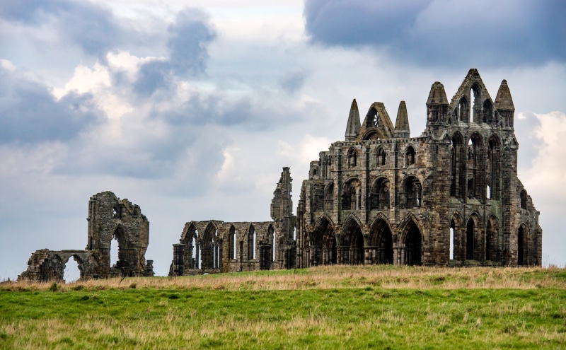 archaeology, spirituality, northyorkshire, Abbey, ancient, grass, WhitbyAbbey, Disintegrating, 5K, history, nature, travel destinations, old ruin, Clouds