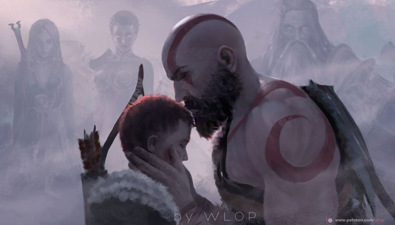young women, Zeus, video games, portrait, Atreus, young adult, couple - relationship, Kratos, real people, positive emotion, headshot, two people, togetherness