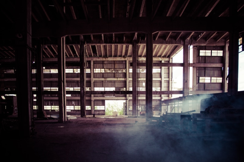 weathered, domestic room, garbage, grungy, large space, built Structure, manufacturing, equipment, unhygienic, duct, warehouse, construction, outdoors
