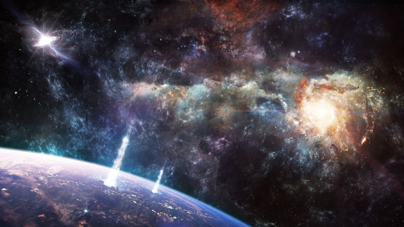 lens flare, bright, space, star - space, scenics - nature, cloud - sky, nature, astronomy, space exploration, night, explosion, environment, planet - space