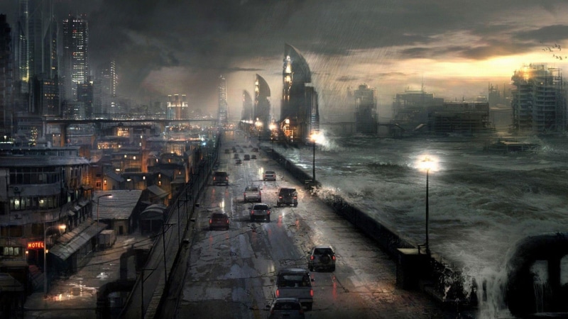 flood, highway, hitting, 1080P, 1920x1080, concrete, apocalypse, gray, fantasy, city