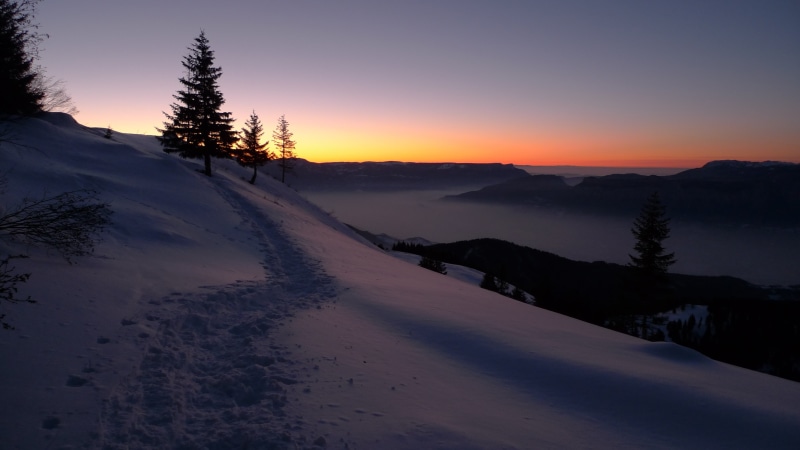 photo, scenics - nature, mountain peak, frozen, meteorology, ice, autumn, sunset, snow, hike, trail, tree, environment, ozone, 4K, land, frigid, sun, cold temperature