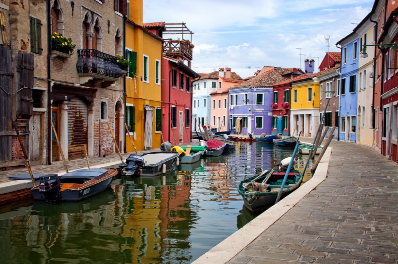 sky, 1080P, Italy, house, canal boats, Burano island, Venice