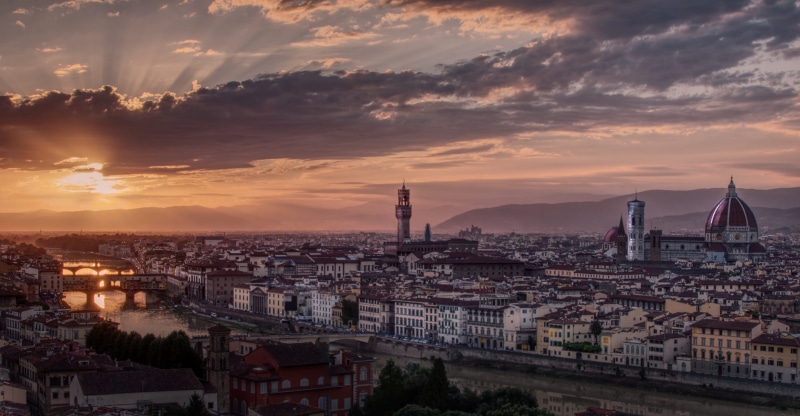 sky, italy, residential district, cloud - sky, city, skycraper, tower, built structure, 5K, outdoors, tourism, building exterior, florence, architecture