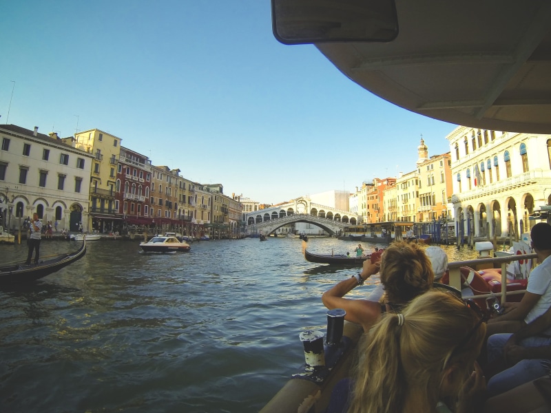 vacations, outdoors, gondola, cultures, Sailing, Venice, rear view, passenger craft, architecture, travel, grand Canal - Venice, europe, sky, vaporetto