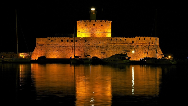fort, 2560x1440, world, body, europe, greece, photo, nicholas, fort of saint nicholas, 2K, water, saint, rhodes
