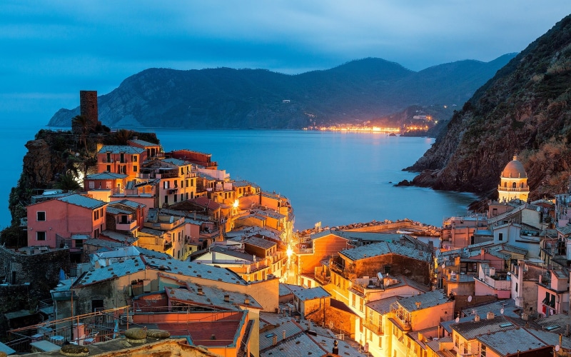 Italy, Houses, Liguria, Cinque, Vernazza, Evening, Lights, City, 1080P, Terre