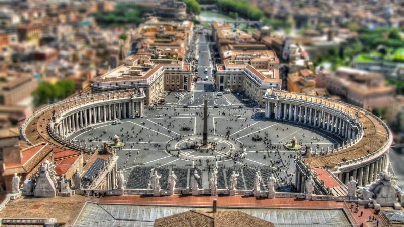 1080P, outdoors, history, st, square, aerial, high angle view, no people, travel, peter, building exterior, italy, belief, city, building, place of worship
