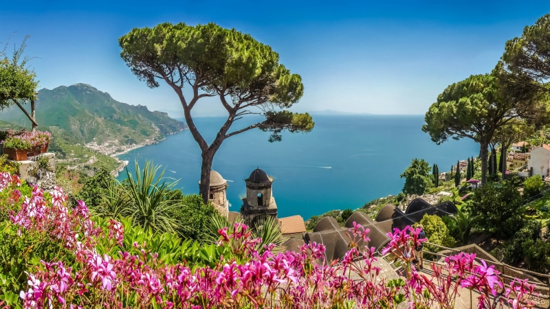 beautiful, villa rufolo, 4K, garden, tree, salerno, amalfi coast, ravello, view, tyrrhenian sea, nature, flower, tourism, sky, blue sky, panorama, plant