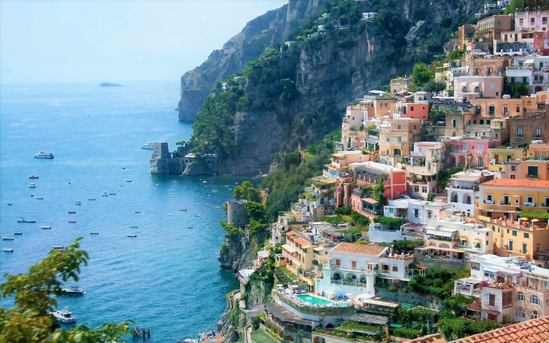 Ocean, 1080P, Towns, Coast, Italy, Horizon, Positano, Sea, Village