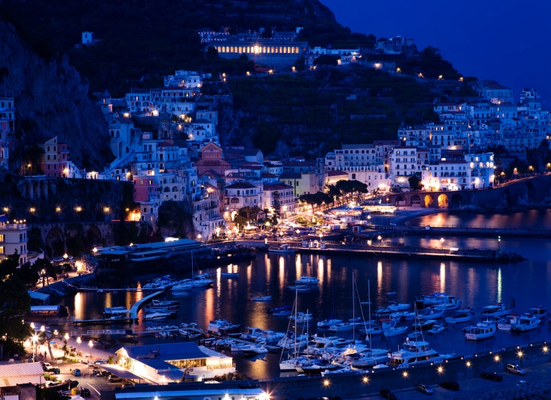 home, yachts, piers, Sorrento, coast, building exterior, travel destinations, water, 4K, mountains, sailboat, boats, built structure, dusk, architecture