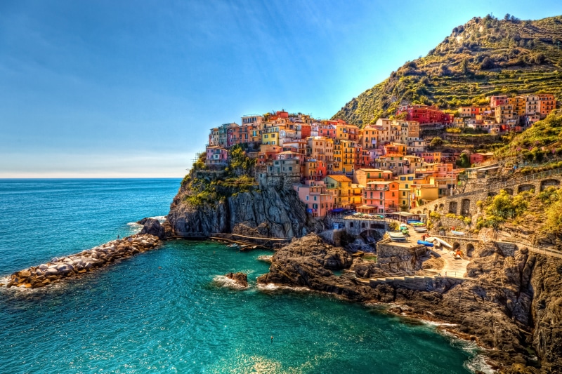 Italy, Manarola, Cinque Terre, 5K, building, HDR, sea, town