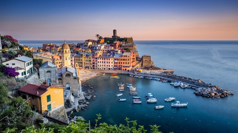 travel destinations, sky, sunset, harbor, built structure, 1080P, mode of transportation, liguria, europe, sea, building exterior, coast, ligurian sea