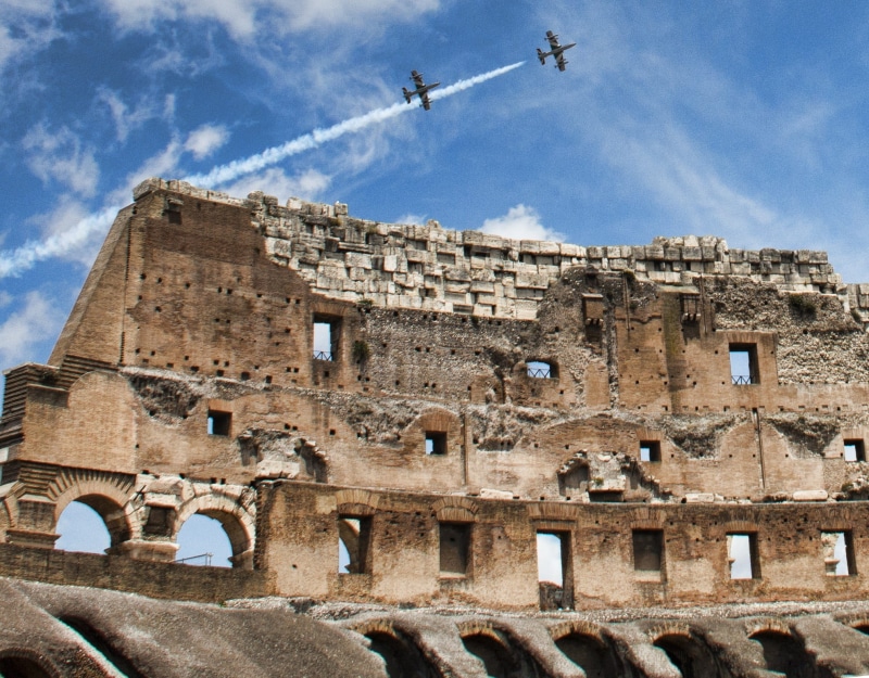 plane, rome, arena, the past, building exterior, old, attraction, nature, tourism, historic, landmark, day, empire, tourist, archaeology, no people, photography