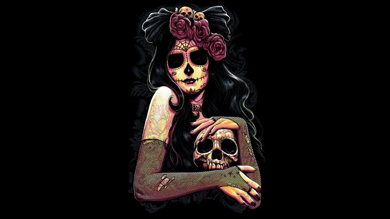 1080P, face, skull, flower, los, day, de, muertos, black, dia, the, digital/artwork, dead, hd