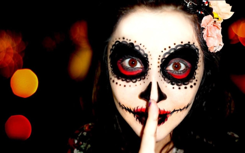 Dia de los Muertos, costume, evil, 720P, adult, face, mask - disguise, close-up, one person, night, women, face paint, young adult, Sugar Skull, carnival - celebration event